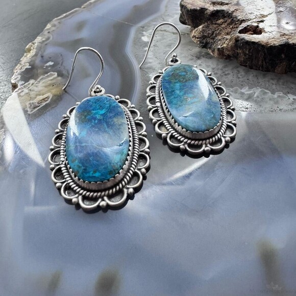 Sterling Silver Southwestern Style Oval Shattuckite Dangle Earrings For Women #1 - Picture 5 of 10
